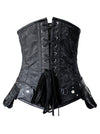 Women's Steampunk Brocade Steel Boned Underbust Corset with Pouches Black Back View