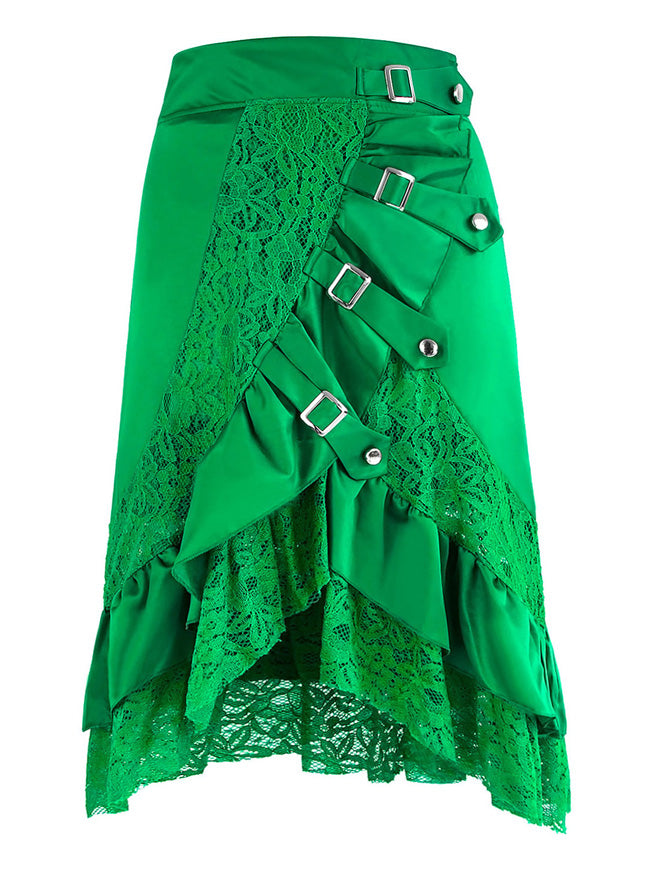 Rock Punk Smooth Comfortable Lace Ruffled Irregular Party Skirt Green