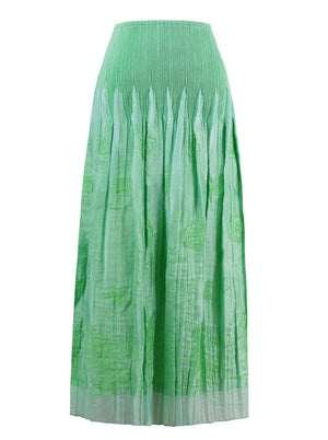 فستان نسائي بدون حمالات مطبوع عليه أزهار أو تنورة باللون الأخضر