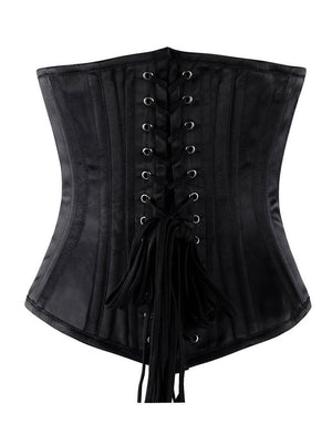 Women's Gothic 26 Double Spiral Steel Boned Satin Lace-Up Underbust Corset Black