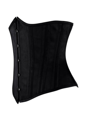 Women's Steampunk 26 Double Spiral Steel Boned Satin Lace-Up Weight Loss Underbust Corset Black Back View