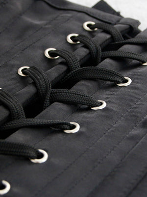 Women's Fashion 26 Double Spiral Steel Boned Satin Lace-Up Waist Cincher Waist Training Corset Black Detail View