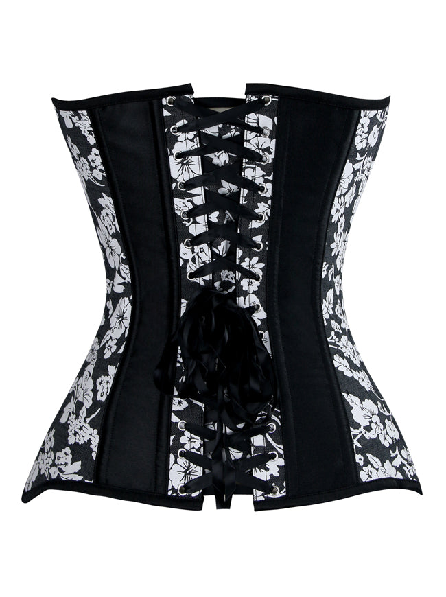 Elegant Retro Women Black Satin Steampunk Sweetheart Strapless Lace Up Body Shapewear Overbust Corset Tops Back View