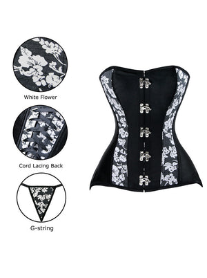 Classical Vintage Burlesque Strapless Lace Up Floral Body Shapewear Overbust Corset Tops Main View