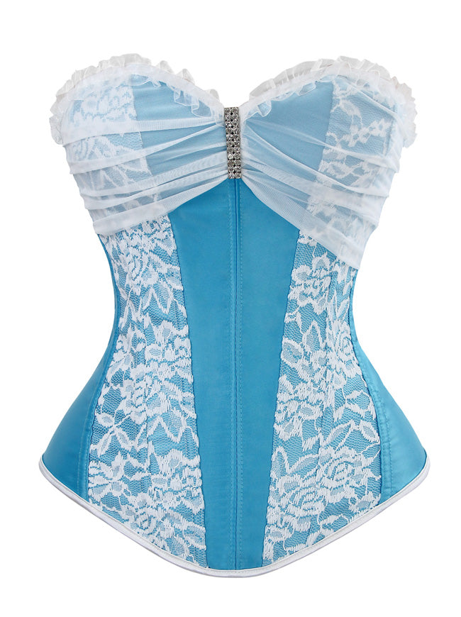 Burlesque Victorian Boning Lace Floral Lace-up Lingerie Corset Top Blue