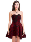 Women's Steampunk Rose Print Zipper Boned High Low Corset Dress Red Main View