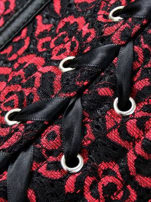 Burlesque Damen All-Match Rose Print Reißverschluss ohne Knochen High Low Dress Red Detailansicht
