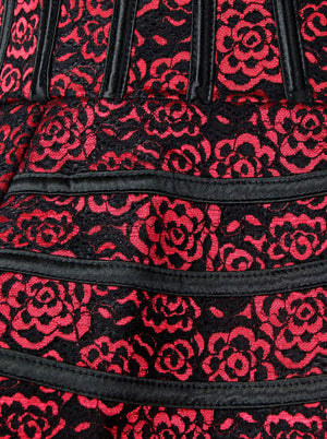 Women's Classic Rose Print Zipper Boned High Low Halloween Dress Red Detail View