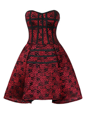 Steampunk Gothic Rose Print Reißverschluss ohne Knochen High Low Korsett Kleid Hauptansicht