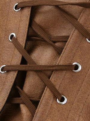 Vintage Retro Faux Leather Halter Neck Lace Up Overbust Corset Top
