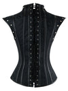 Women's Victorian Steel Boned Faux Leather Jacquard Push Up Overbust Corset with Shrug Black Back View