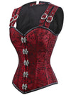 Women's Victorian Brocade Steel Boned Bustier Overbust Vest Corset Red Side View