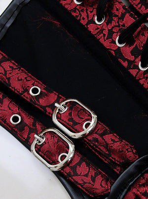 Women's High Quality Brocade Steel Boned Waist Cincher Vest Corset Red Detail View