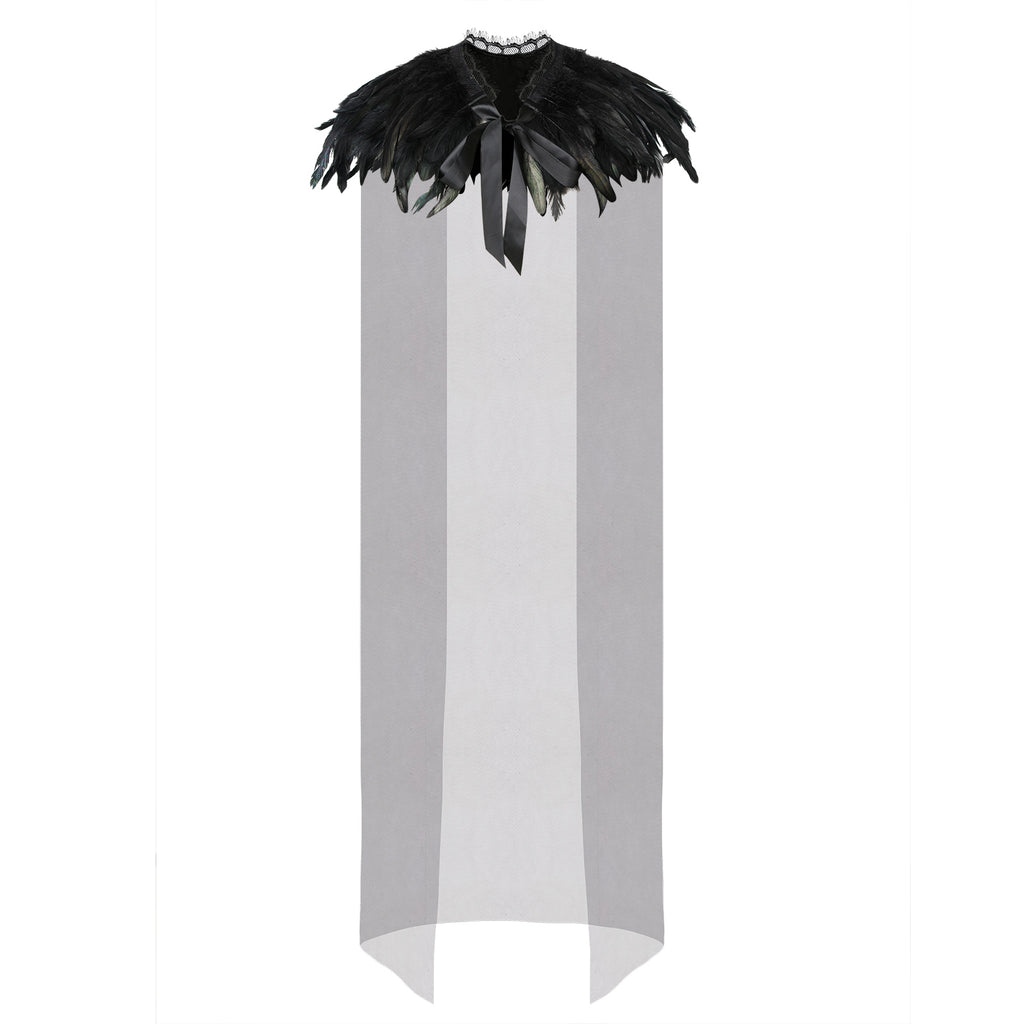 Charmian Costume Accessories Gothic Shrug Wrap Feather Shawl with Lace Cape Main View