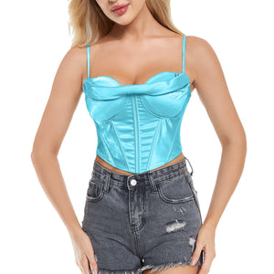 Women's Satin Spaghetti Strap Zip Back Clubwear Camis Crop Top Main View