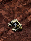 Women's High Quality Jacquard Steel Boned Brocade Faux Leather Cosplay Corset Brown Detail View