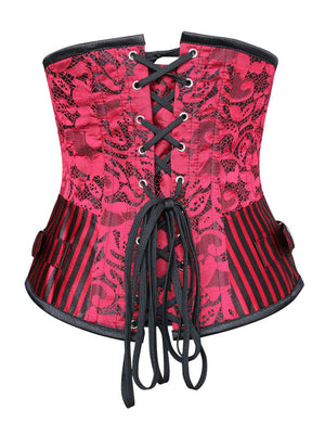 Steampunk Clothing Red Black Striped Gothic Steel Boned Underbust Corset Top Back View