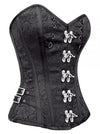 Gothic Brocade Spiral Steel Boned Waist Training Corset with Buckles Black Side View
