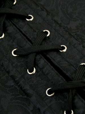 Fashion Brocade Spiral Steel Boned Halloween Corset with Buckles Black Detail View