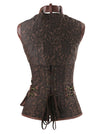 Corset serre-taille gothique en spirale en acier désossé pour femmes avec veste marron vue arrière