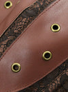 Women's Vintage Spiral Steel Boned High Neck Halloween Corset with Jacket Brown Detail View
