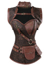 Corset de brocart gothique Steampunk désossé en acier en spirale avec veste et ceinture Vue principale