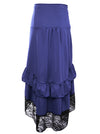 Steampunk Vintage High Waist Rockabilly High Low Blue Flared Skirt Back View
