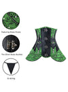 Women's Vintage Brocade Steel Boned Leather Corset with Hip Panels Green Detail View