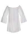 Casual Ruffled Off Shoulder Long Sleeve Peasant Blouse Top Mini Dress White Back View
