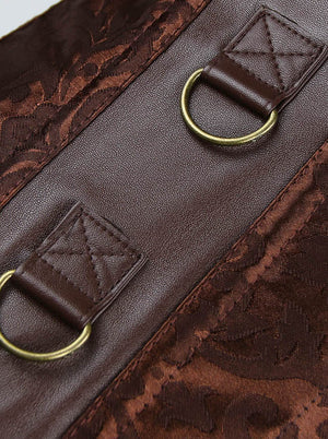 مشد نسائي عالي الجودة من قماش الجاكار المصنوع من جلد الديباج مع سترة وحزام بني عرض التفاصيل