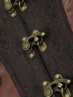 حزام جلدي بروكيد فولاذي عتيق للنساء مع حقيبة الورك مشد بني فاتح عرض التفاصيل