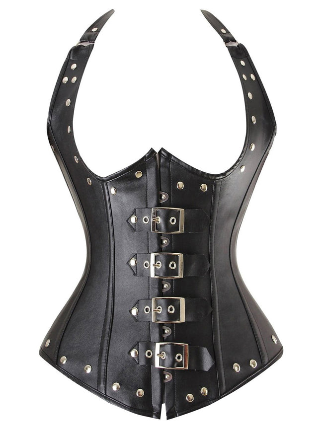 Lace-Up Steel Boned Faux Leather Corset Top  Black leather corset, Corsets  and bustiers, Women