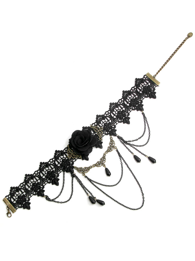 Atomic Black Lace And Gem Choker Necklace