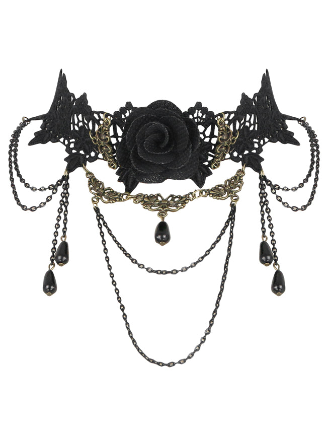 Elegant Black Lace Gothic Choker - The Steampunk Archipelago