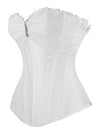 Women's Vintage Satin Lace Boned Overbust Wedding Corset with Rhinestone White Side View
