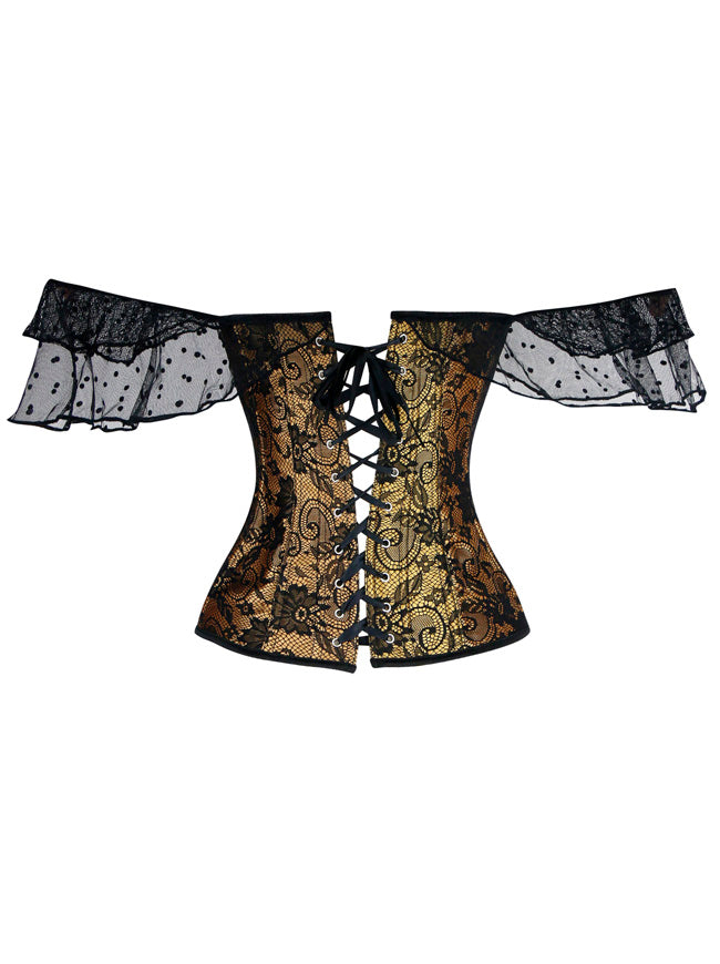 Steampunk Cheap Waist Training Gothic Carnival Retro Lace Floral Hourglass Overbust Corset Top Back View
