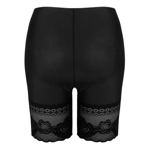 Women Black Lace Waist Cincher Thigh High Waisted Panties Back View