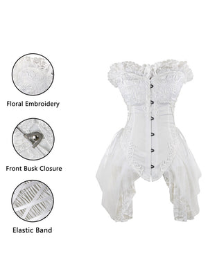 Classical Burlesque High Quality Women White Lace Punk Casual Strapless Lace Up Body Shaper Overbust Corset Tops Main View