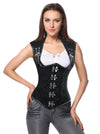 Elegant High Quality Casual All-match Noble Lady Black Retro Stripe Classic Brocade Steampunk Steel Boned Underbust Vest Corset Tops Detail View