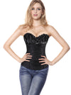 Gothic Retro Jacquard Shirred Satin Bust Lace Up Overbust Bustier Corset