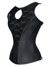 Women's Victorian Steel Boned PU Leather Lace Bustier Body Shaper Corset Black Side View