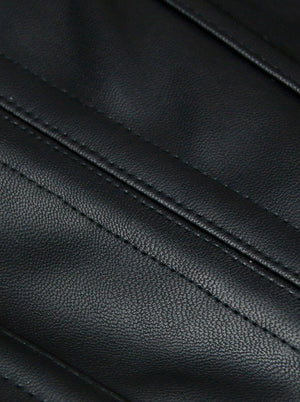 Women's High Quality Steel Boned PU Leather Lace Waist Cincher Corset Black Detail View