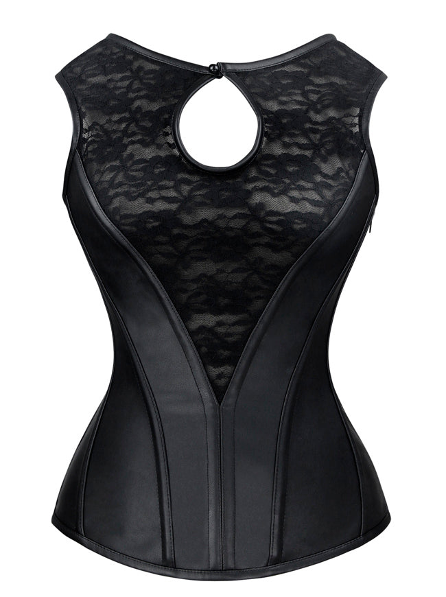Women's Victorian Steel Boned PU Leather Lace Bustier Body Shaper Corset Black Side View