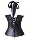 Faux Leather Halter Neck Lace Up Bustier Corset with Satin Bow-knot