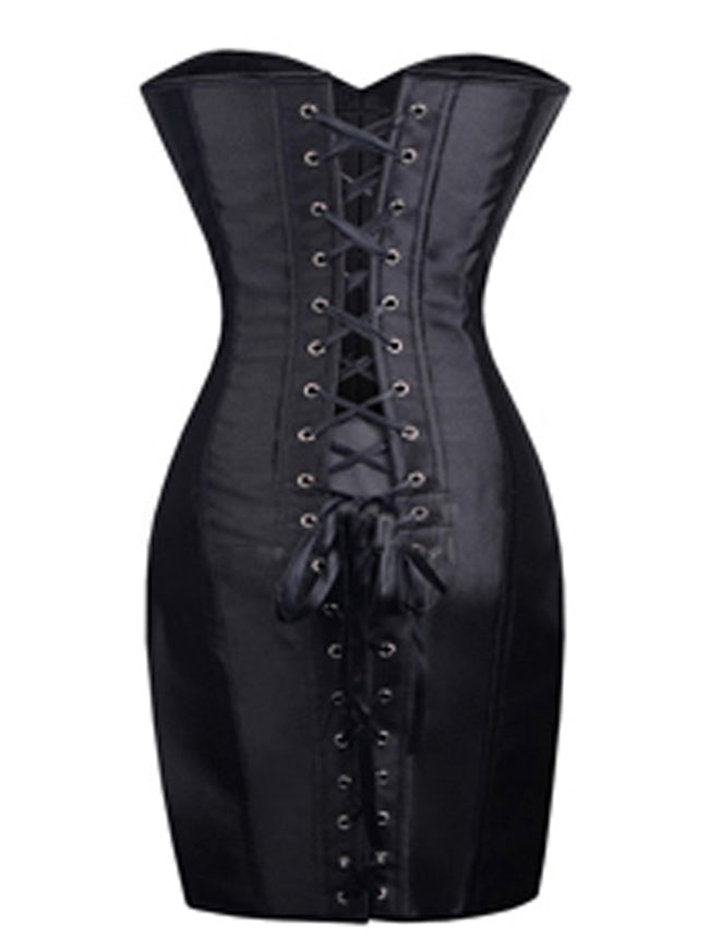 Vintage Gothic Satin Corset With Floral Lace Bustiers Tummy Tucker