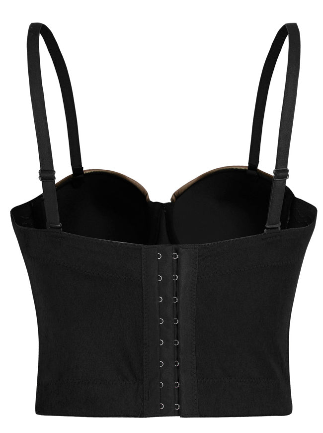 Sexy PU Faux Leather Padding Cups Underwire Bra Crop Top