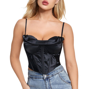 Women's Satin Spaghetti Strap Zip Back Clubwear Camis Crop Top  Main View