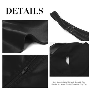 Hauts courts élégants en satin noir avec fermeture à glissière pour adultes Vue détaillée