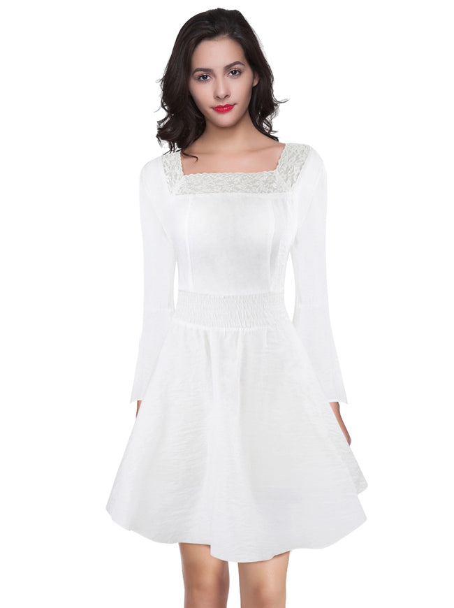 Women's Victorian Tencel Cotton Lace Corset Top Tunic Dress White Main View