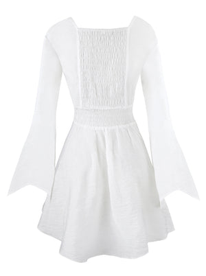 Women's Gothic Tencel Cotton Lace Party Corset Top Tunic Dress White Back View